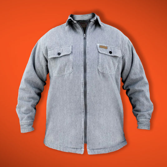 The Hickory Shirt Company Classic Logger Jacket showcasing vintage style and robust durability, featuring a relaxed fit, signature Hickory pattern, zipper front, buttoned pockets, with a cozy taffeta quilting polyfill insulation to withstand harsh work conditions, presented in a range of sizes