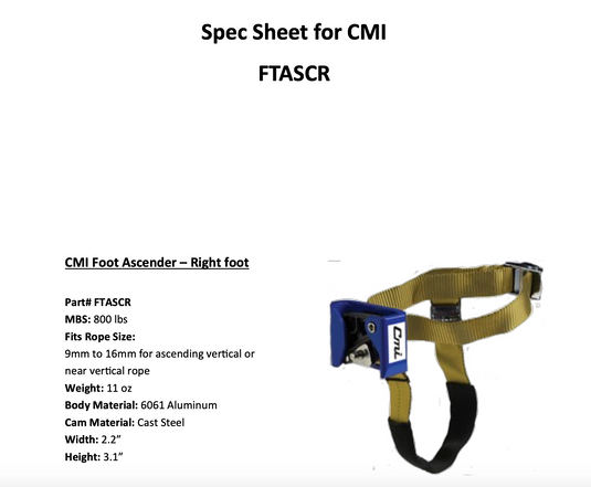 Foot Strap by CMI for Arborist Rope Walker Climbing