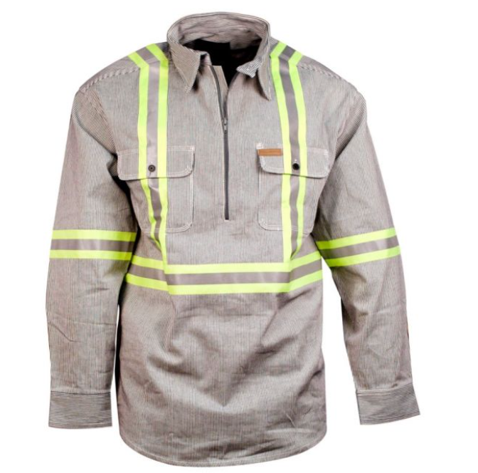 Load image into Gallery viewer, HiVis Hickory Shirt high vis logging shirt long sleeve safety logger tree falling hazard tree falling hickory shirt 
