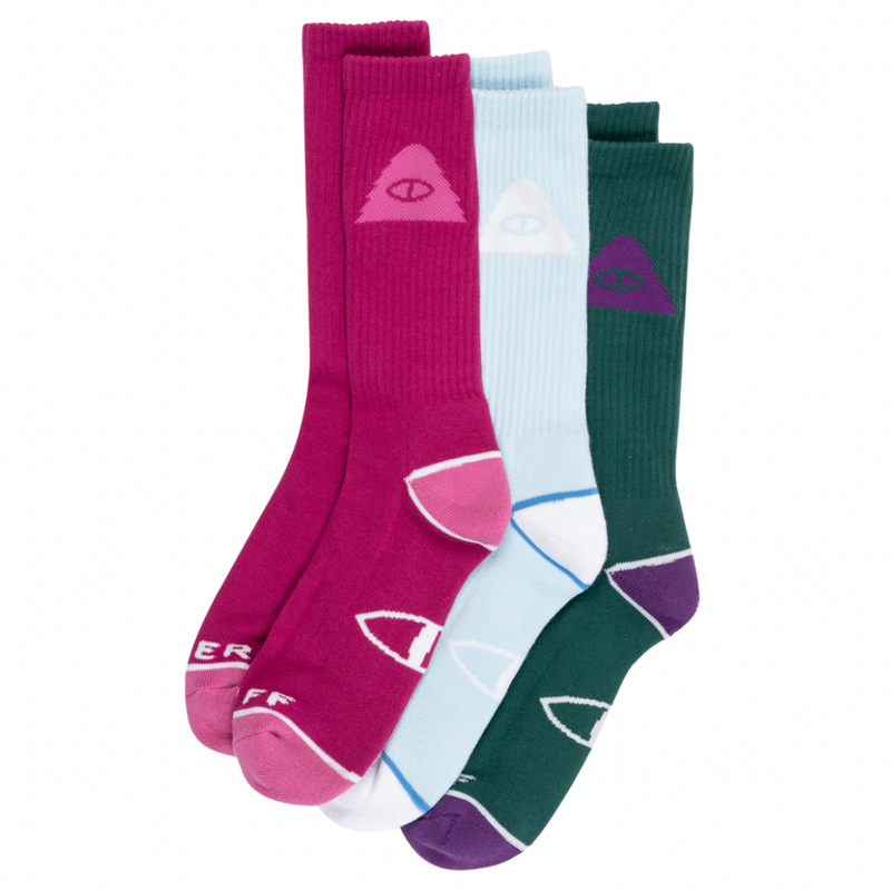 Load image into Gallery viewer, Poler Stuff 3-pack Icon Outdoor warm socks gift adventure pink, Light Blue and Forest green crew socks
