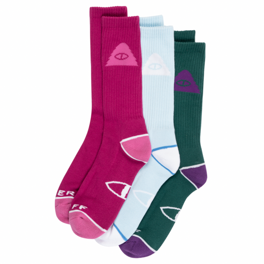 Poler Stuff 3-pack Icon Outdoor warm socks gift adventure pink, Light Blue and Forest green crew socks